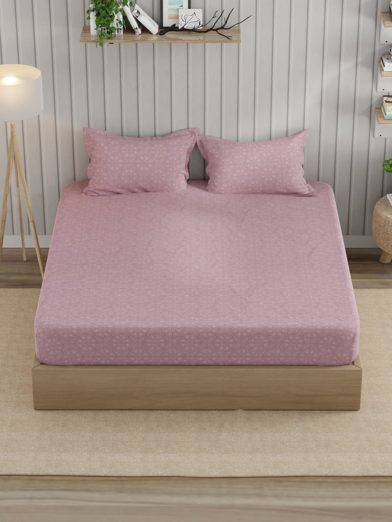 Super Fine 100% Egyptian Satin Cotton King Bedsheet With 2 Pillow Covers <small> (floral-pink)</small>