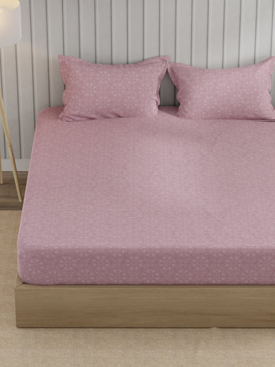 Super Fine 100% Egyptian Satin Cotton King Bedsheet With 2 Pillow Covers <small> (floral-pink)</small>