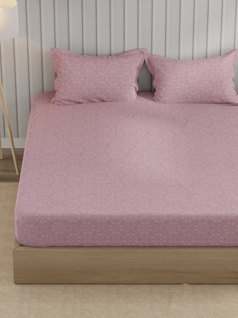 Super Fine 100% Egyptian Satin Cotton King Bedsheet With 2 Pillow Covers <small> (floral-pink)</small>