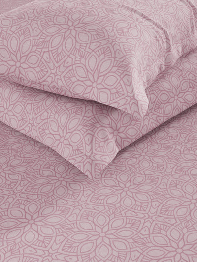 Super Fine 100% Egyptian Satin Cotton King Bedsheet With 2 Pillow Covers <small> (floral-pink)</small>
