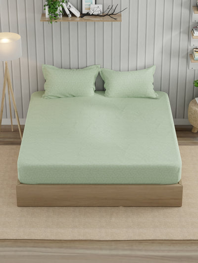 Super Fine 100% Egyptian Satin Cotton King Bedsheet With 2 Pillow Covers <small> (geometric-sage)</small>
