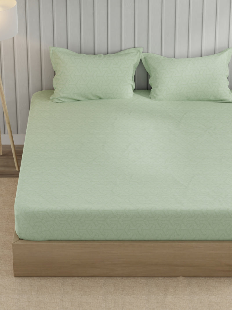 Super Fine 100% Egyptian Satin Cotton King Bedsheet With 2 Pillow Covers <small> (geometric-sage)</small>