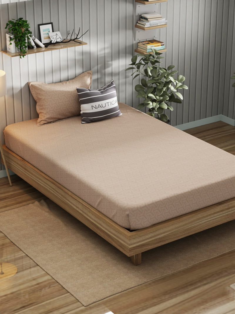 Super Fine 100% Egyptian Satin Cotton Single Bedsheet With 1 Pillow Cover <small> (geometric-beige)</small>