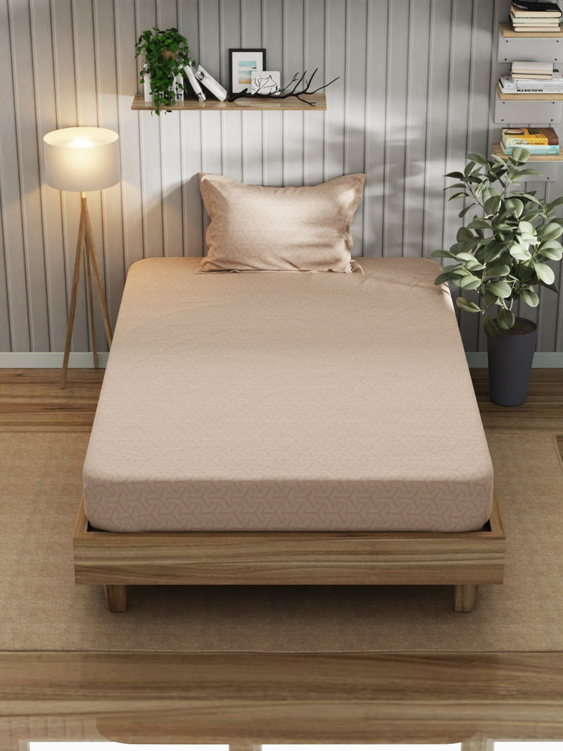 Super Fine 100% Egyptian Satin Cotton Single Bedsheet With 1 Pillow Cover <small> (geometric-beige)</small>