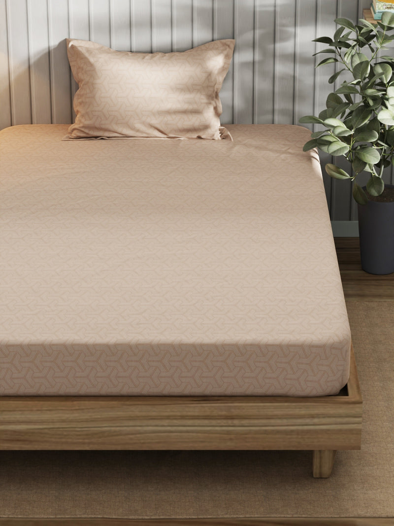 Super Fine 100% Egyptian Satin Cotton Single Bedsheet With 1 Pillow Cover <small> (geometric-beige)</small>