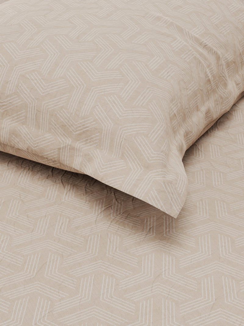 Super Fine 100% Egyptian Satin Cotton Single Bedsheet With 1 Pillow Cover <small> (geometric-beige)</small>