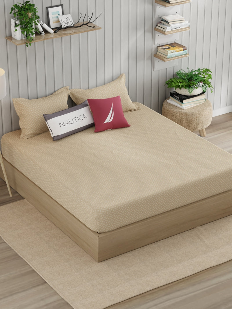 Super Fine 100% Egyptian Satin Cotton King Bedsheet With 2 Pillow Covers <small> (geometric-beige)</small>