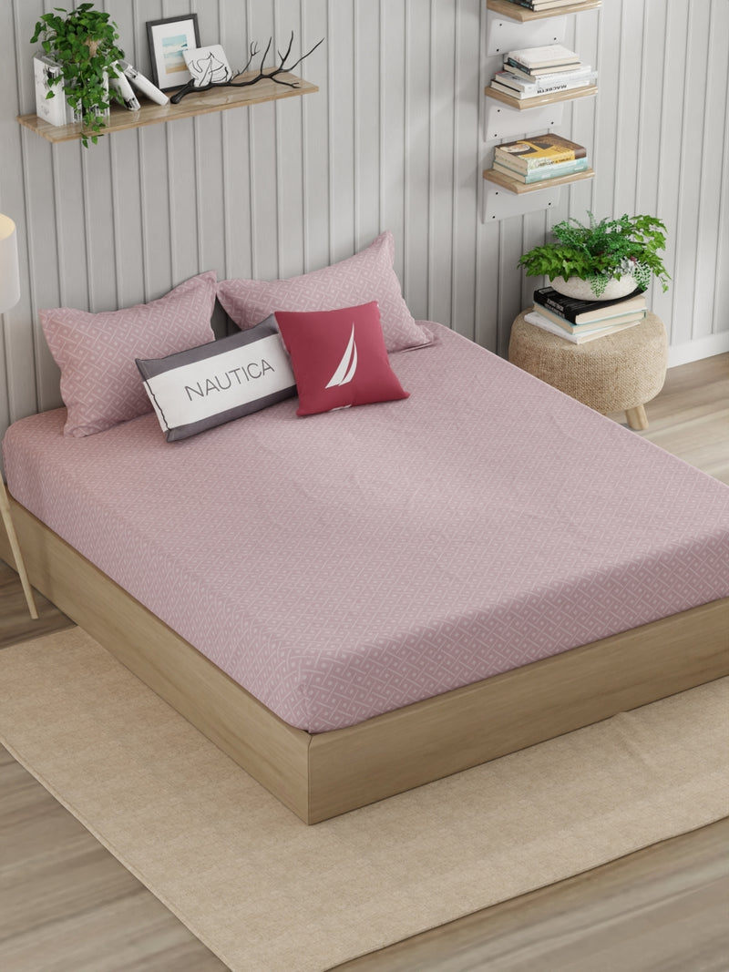 Super Fine 100% Egyptian Satin Cotton King Bedsheet With 2 Pillow Covers <small> (geometric-pink)</small>