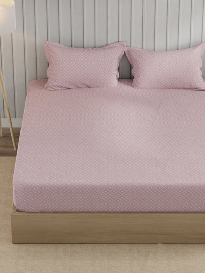 Super Fine 100% Egyptian Satin Cotton King Bedsheet With 2 Pillow Covers <small> (geometric-pink)</small>