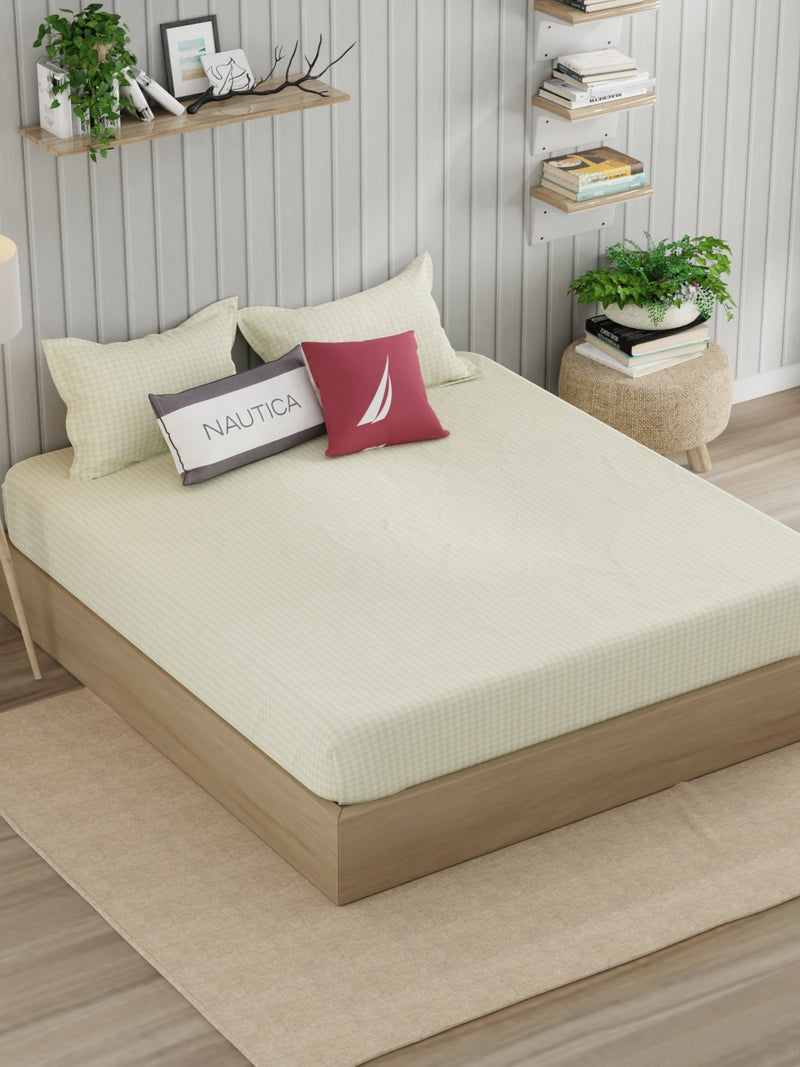 Super Fine 100% Egyptian Satin Cotton King Bedsheet With 2 Pillow Covers <small> (geometric-lt.sage)</small>