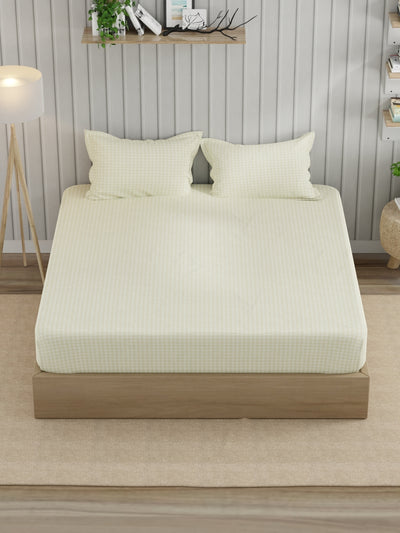 Super Fine 100% Egyptian Satin Cotton King Bedsheet With 2 Pillow Covers <small> (geometric-lt.sage)</small>