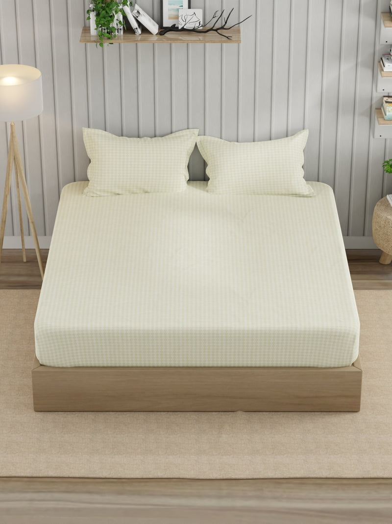 Super Fine 100% Egyptian Satin Cotton King Bedsheet With 2 Pillow Covers <small> (geometric-lt.sage)</small>
