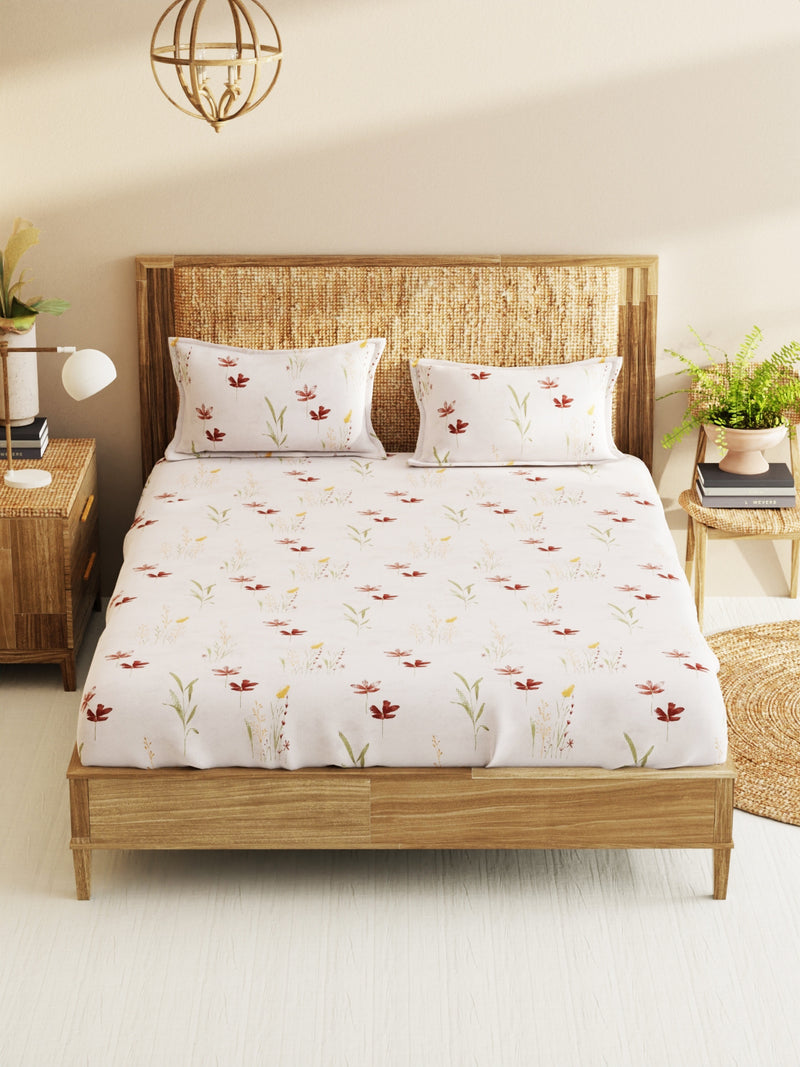 Super Soft 100% Cotton King Bedsheet With 2 Pillow Covers <small> (floral-offwhite)</small>