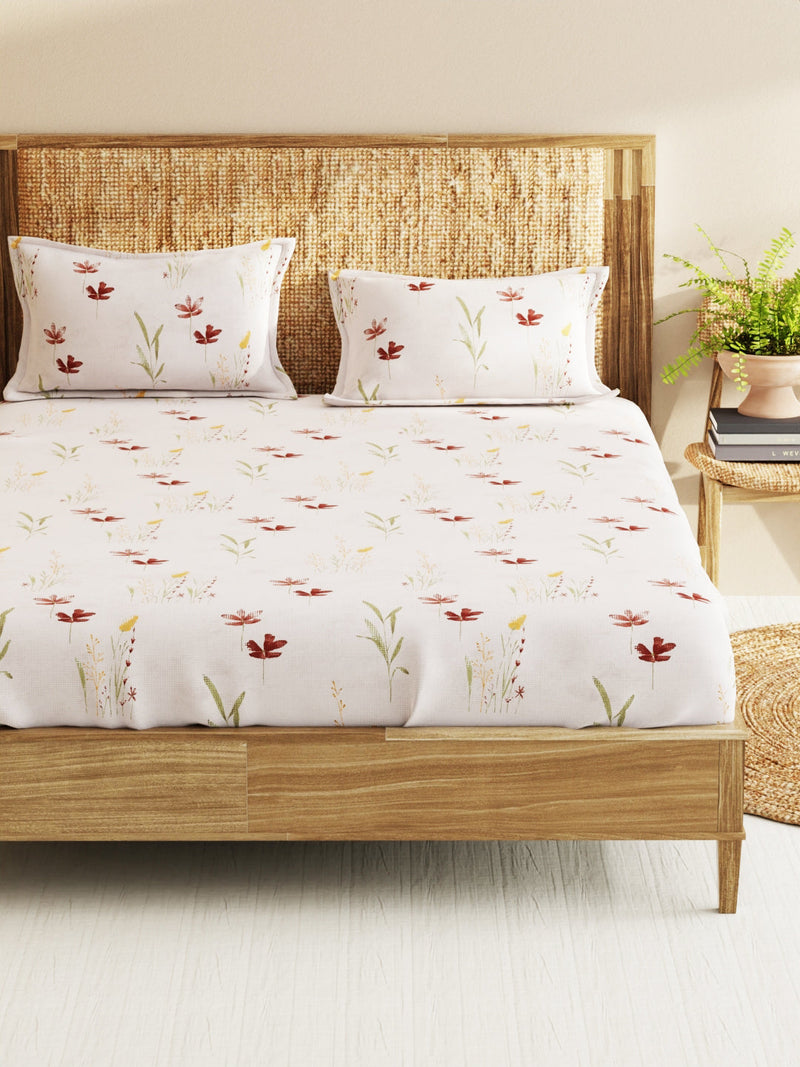 Super Soft 100% Cotton King Bedsheet With 2 Pillow Covers <small> (floral-offwhite)</small>