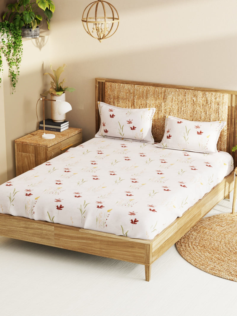 Super Soft 100% Cotton King Bedsheet With 2 Pillow Covers <small> (floral-offwhite)</small>