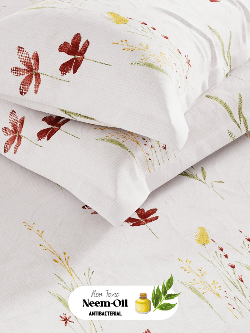 Super Soft 100% Cotton King Bedsheet With 2 Pillow Covers <small> (floral-offwhite)</small>