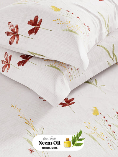 Super Soft 100% Cotton King Bedsheet With 2 Pillow Covers <small> (floral-offwhite)</small>