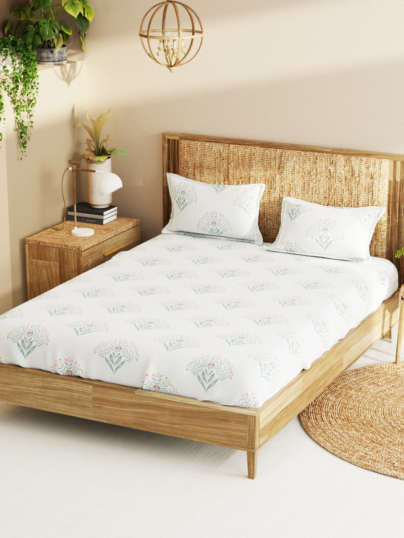 Super Soft 100% Cotton King Bedsheet With 2 Pillow Covers <small> (floral-mint green)</small>