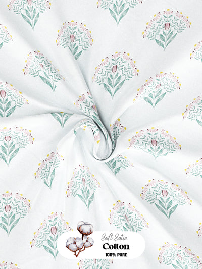 Super Soft 100% Cotton King Bedsheet With 2 Pillow Covers <small> (floral-mint green)</small>