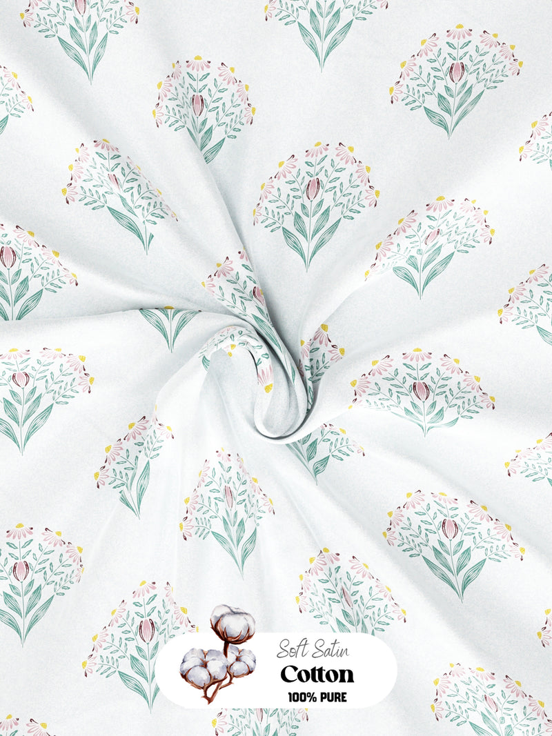 Super Soft 100% Cotton King Bedsheet With 2 Pillow Covers <small> (floral-mint green)</small>