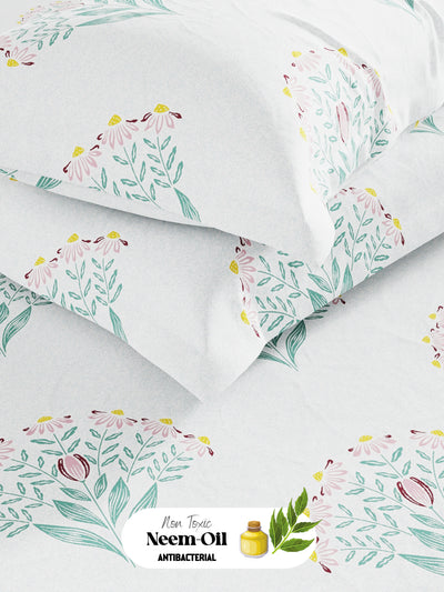 Super Soft 100% Cotton King Bedsheet With 2 Pillow Covers <small> (floral-mint green)</small>