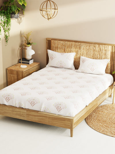 Super Soft 100% Cotton King Bedsheet With 2 Pillow Covers <small> (floral-dusty pink)</small>