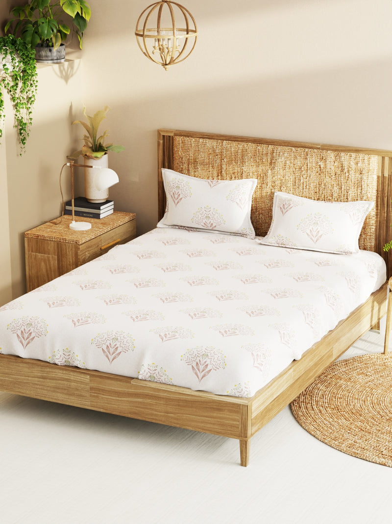 Super Soft 100% Cotton King Bedsheet With 2 Pillow Covers <small> (floral-dusty pink)</small>