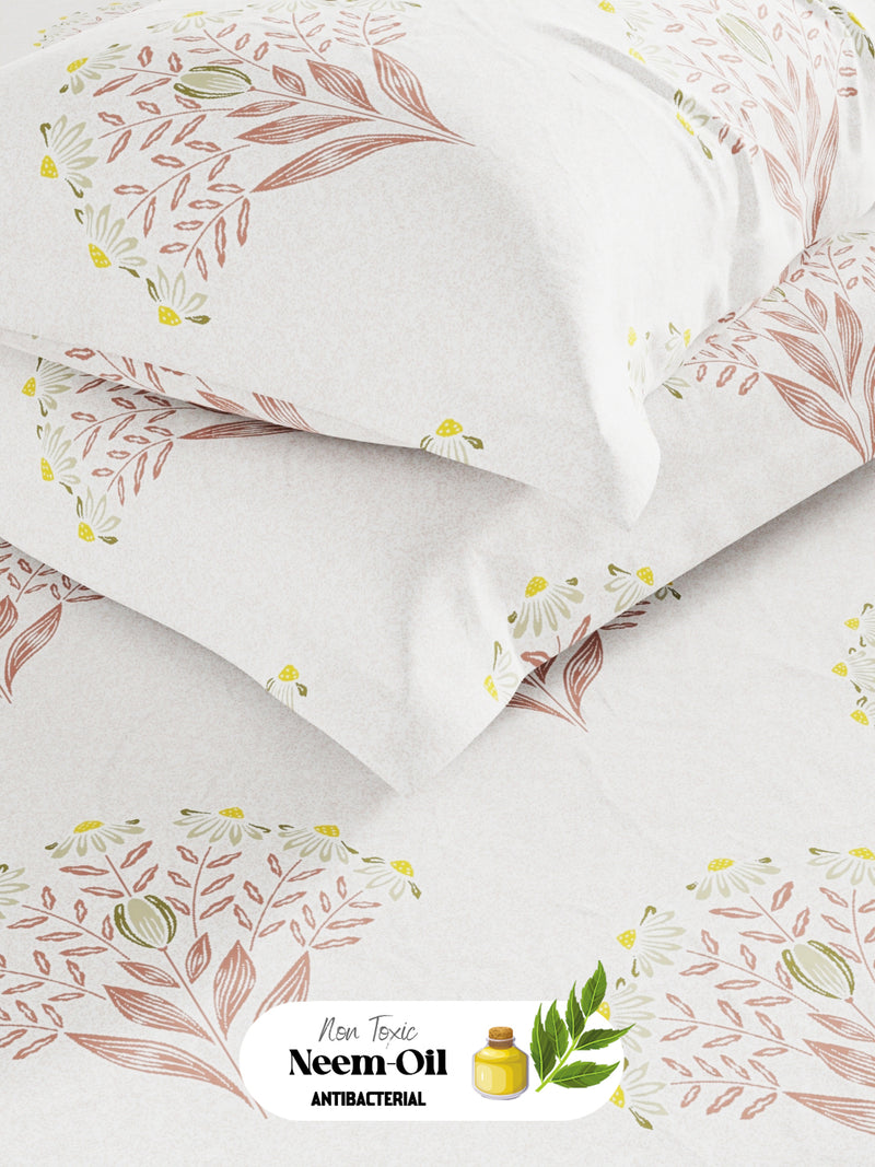 Super Soft 100% Cotton King Bedsheet With 2 Pillow Covers <small> (floral-dusty pink)</small>