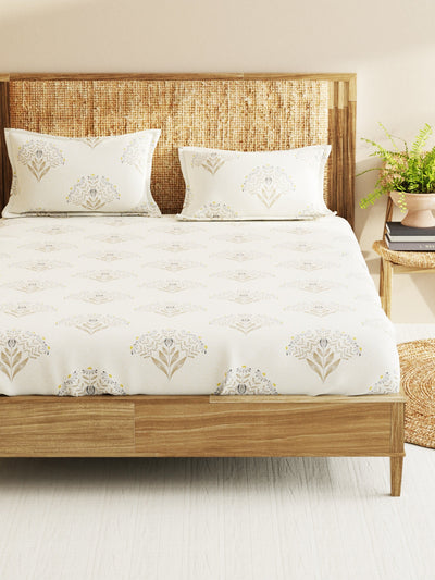 Super Soft 100% Cotton King Bedsheet With 2 Pillow Covers <small> (floral-cream)</small>