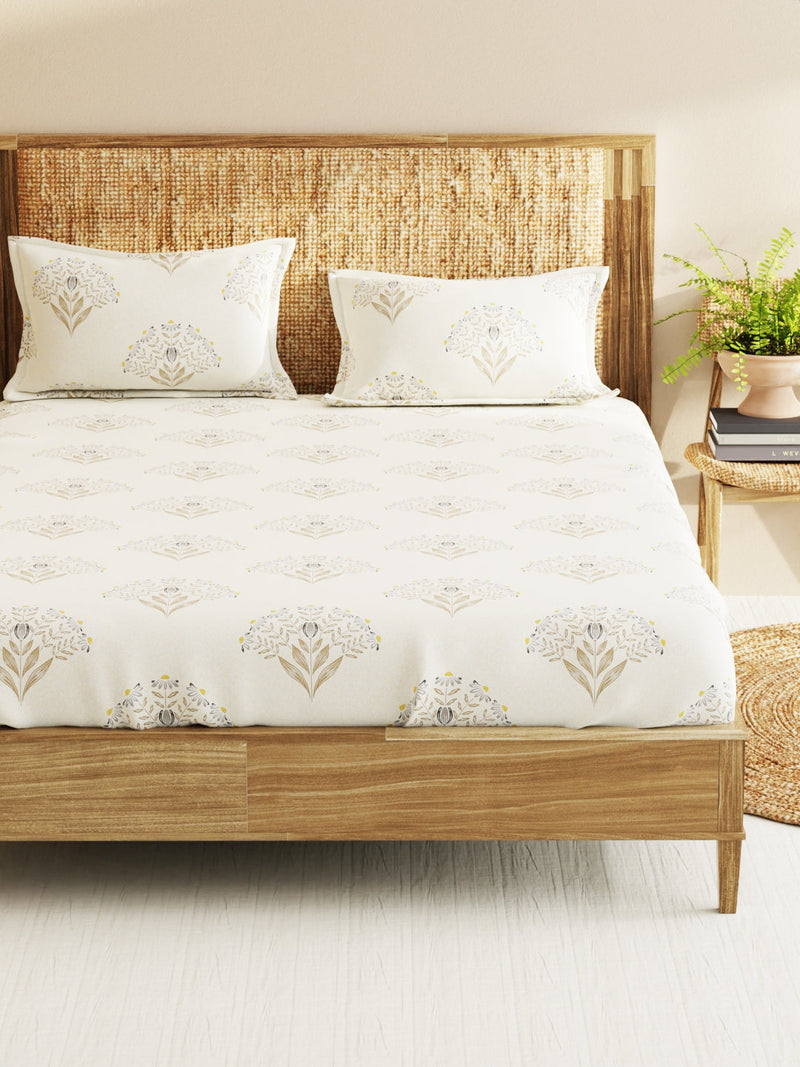 Super Soft 100% Cotton King Bedsheet With 2 Pillow Covers <small> (floral-cream)</small>