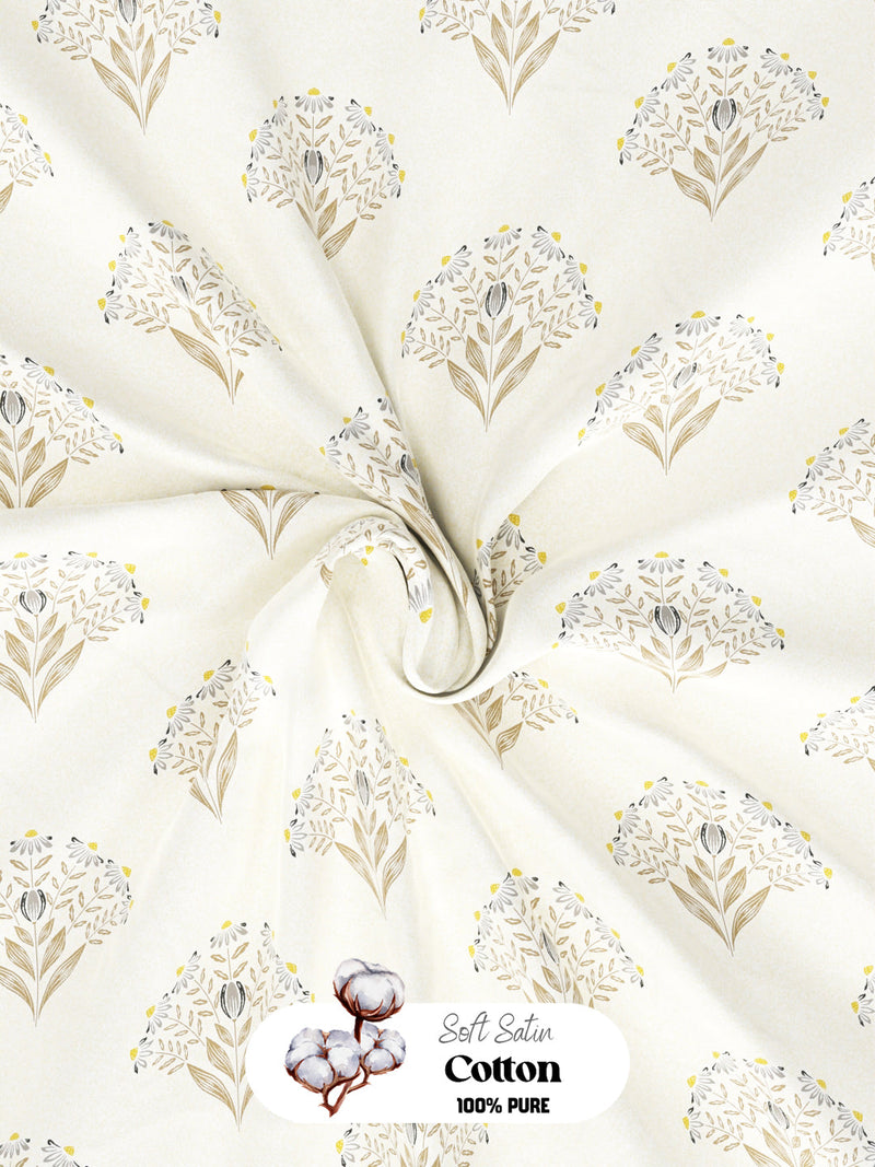 Super Soft 100% Cotton King Bedsheet With 2 Pillow Covers <small> (floral-cream)</small>