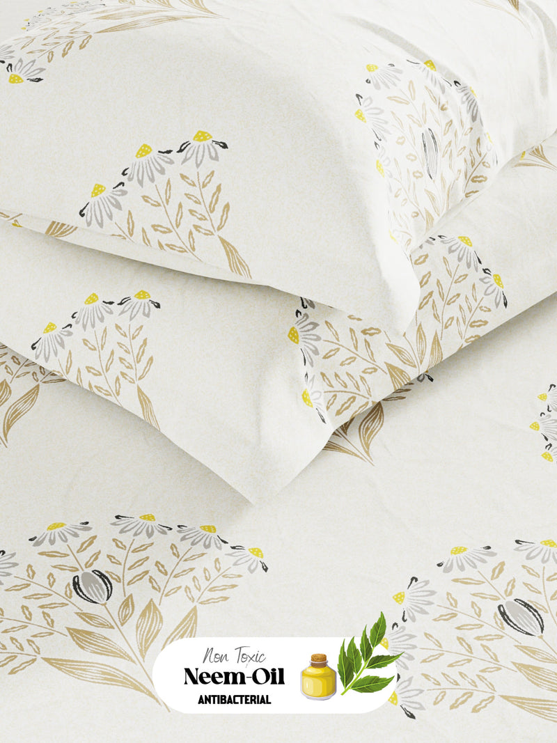 Super Soft 100% Cotton King Bedsheet With 2 Pillow Covers <small> (floral-cream)</small>