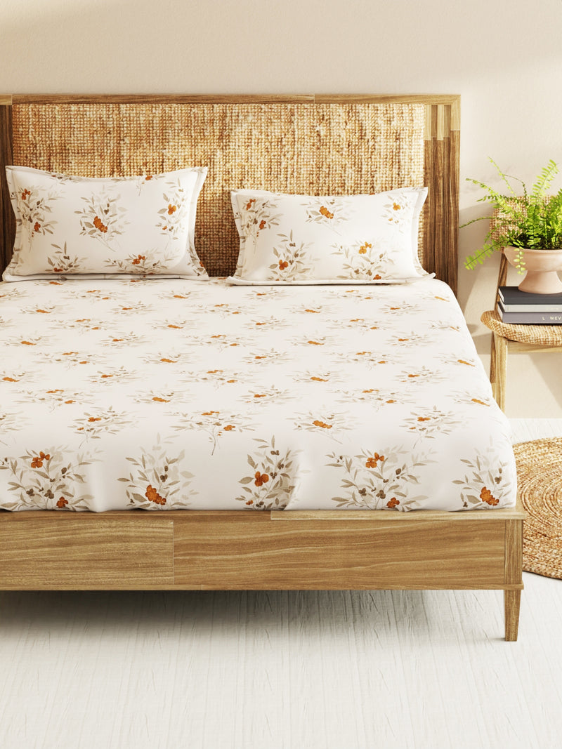 Super Soft 100% Cotton King Bedsheet With 2 Pillow Covers <small> (floral-white/apricot)</small>