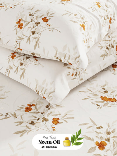 Super Soft 100% Cotton King Bedsheet With 2 Pillow Covers <small> (floral-white/apricot)</small>