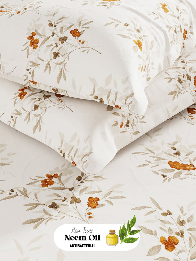 Super Soft 100% Cotton King Bedsheet With 2 Pillow Covers <small> (floral-white/apricot)</small>