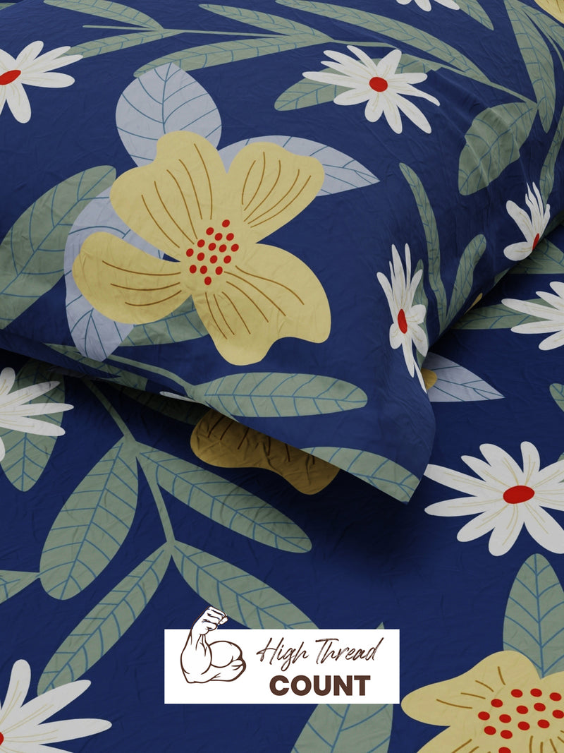 Extra Smooth Micro Single Bedsheet With 1 Pillow Cover <small> (floral-royalblue)</small>
