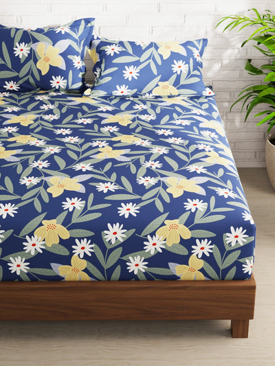Extra Smooth Micro Double Bedsheet With 2 Pillow Covers <small> (floral-royalblue)</small>