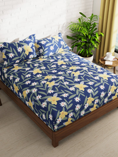 Extra Smooth Micro Double Bedsheet With 2 Pillow Covers <small> (floral-royalblue)</small>