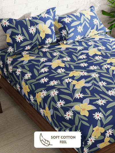 Extra Smooth Micro Double Bedsheet With 2 Pillow Covers <small> (floral-royalblue)</small>