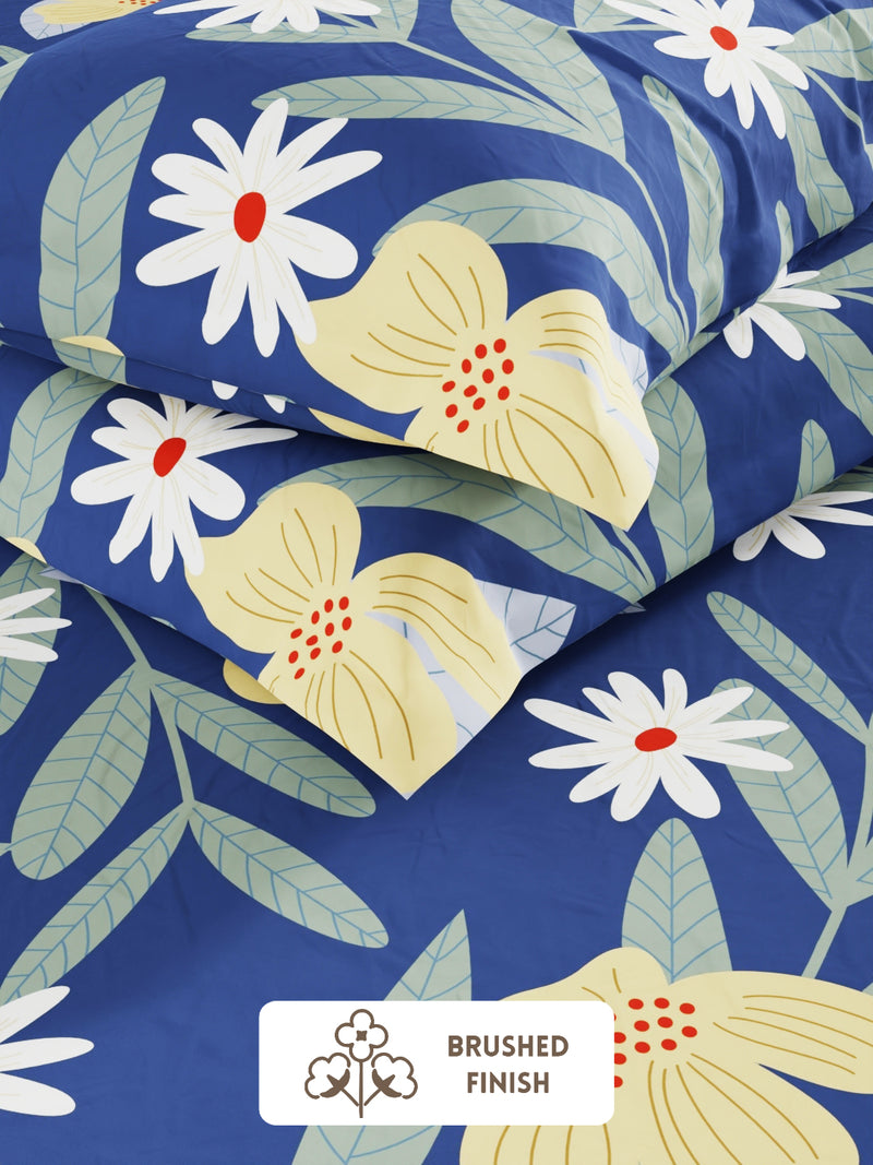Extra Smooth Micro Double Bedsheet With 2 Pillow Covers <small> (floral-royalblue)</small>
