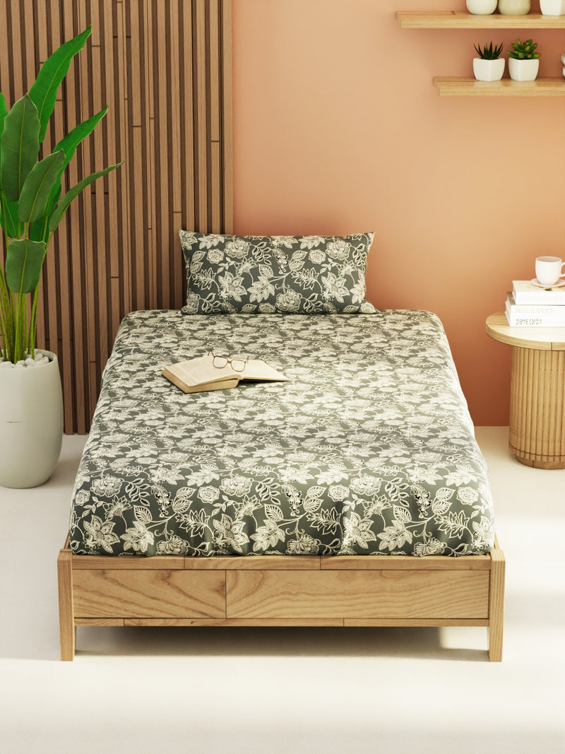 Extra Smooth Micro Single Bedsheet With 1 Pillow Cover <small> (floral-grey)</small>