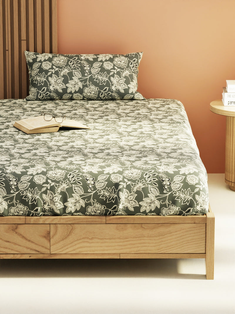 Extra Smooth Micro Single Bedsheet With 1 Pillow Cover <small> (floral-grey)</small>