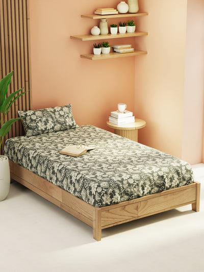 Extra Smooth Micro Single Bedsheet With 1 Pillow Cover <small> (floral-grey)</small>