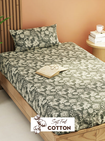 Extra Smooth Micro Single Bedsheet With 1 Pillow Cover <small> (floral-grey)</small>