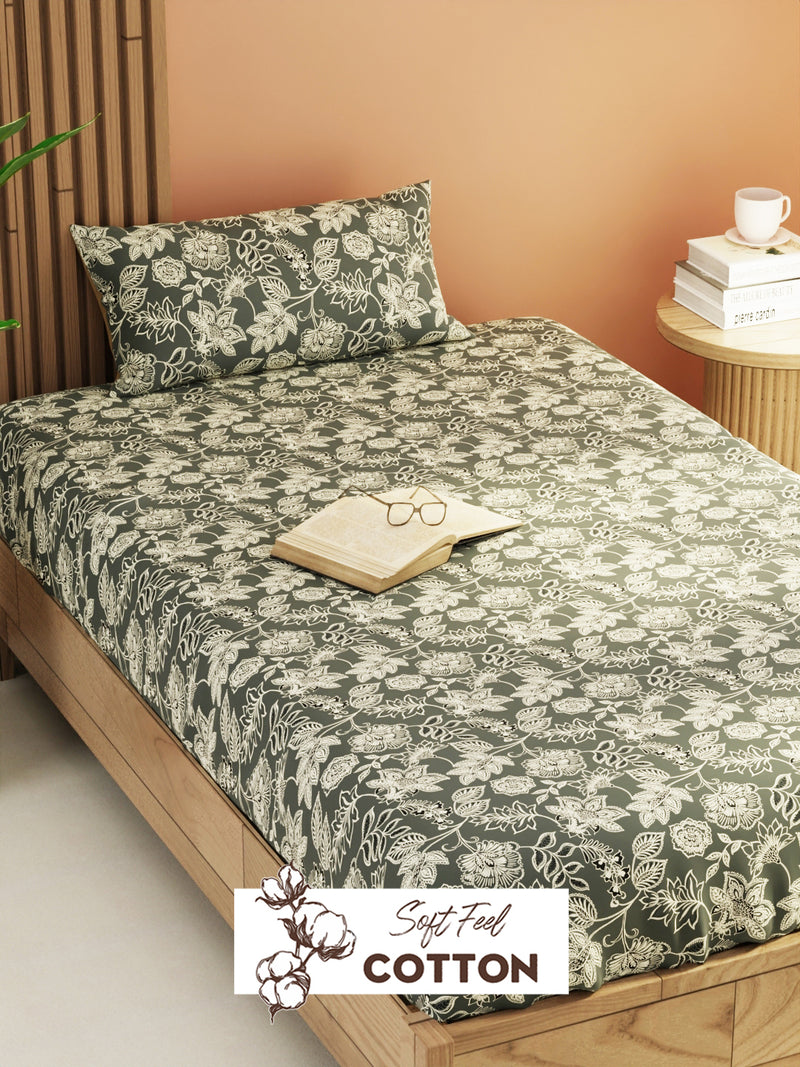 Extra Smooth Micro Single Bedsheet With 1 Pillow Cover <small> (floral-grey)</small>