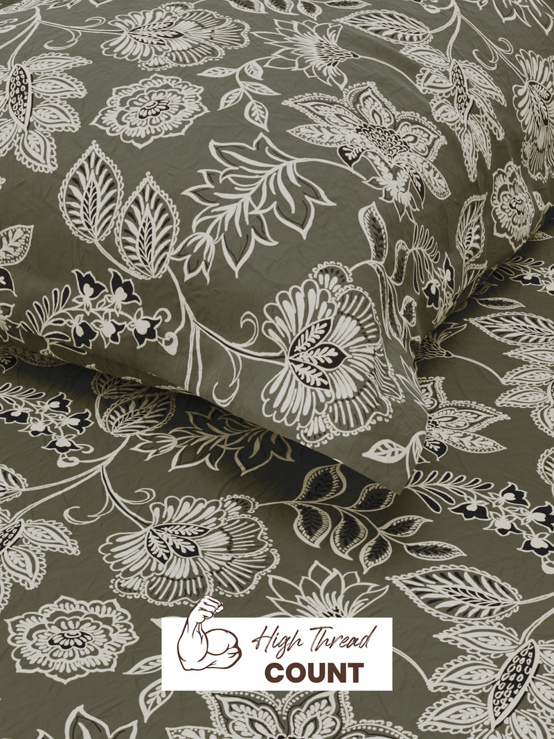Extra Smooth Micro Single Bedsheet With 1 Pillow Cover <small> (floral-grey)</small>