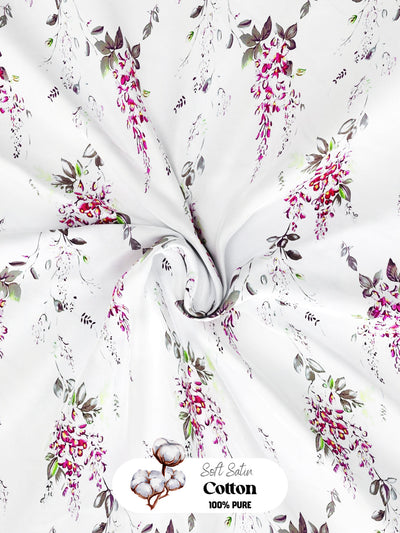 Super Soft 100% Cotton Xl King Size Bedsheet With 2 Pillow Covers <small> (floral-white/pink)</small>