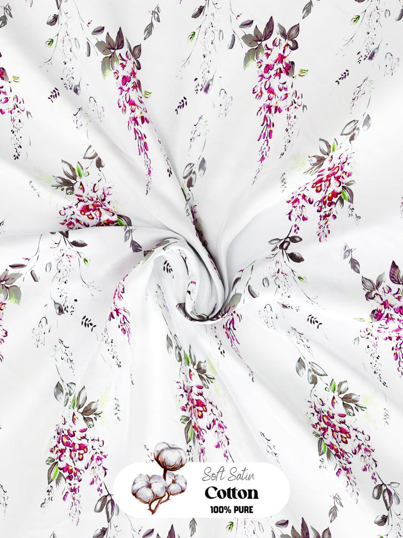 Super Soft 100% Cotton Xl King Size Bedsheet With 2 Pillow Covers <small> (floral-white/pink)</small>