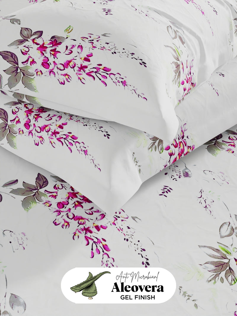 Super Soft 100% Cotton Xl King Size Bedsheet With 2 Pillow Covers <small> (floral-white/pink)</small>
