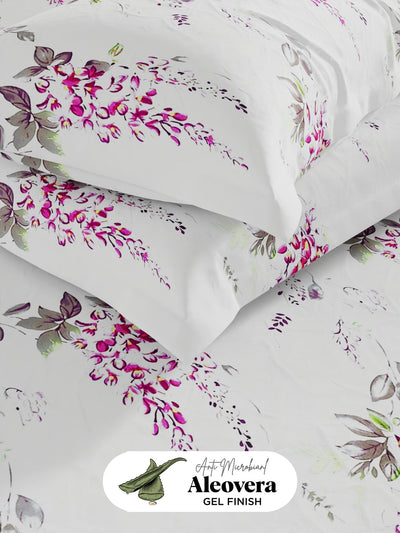 Super Soft 100% Cotton Xl King Size Bedsheet With 2 Pillow Covers <small> (floral-white/pink)</small>